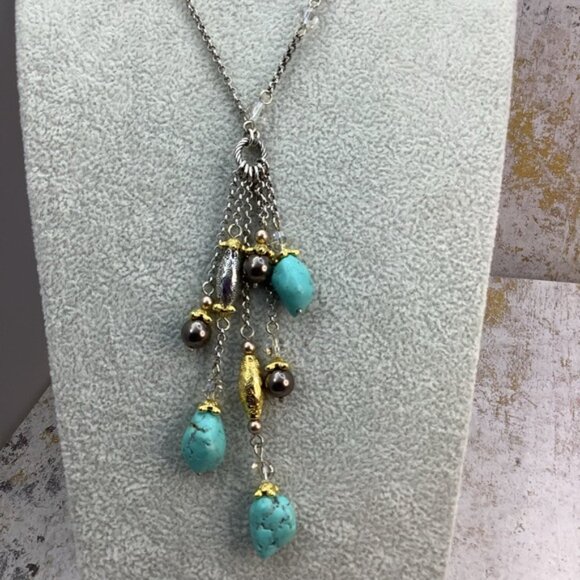 Brighton Turquoise  and Black Pearl Long Necklace with tin - Picture 7 of 7